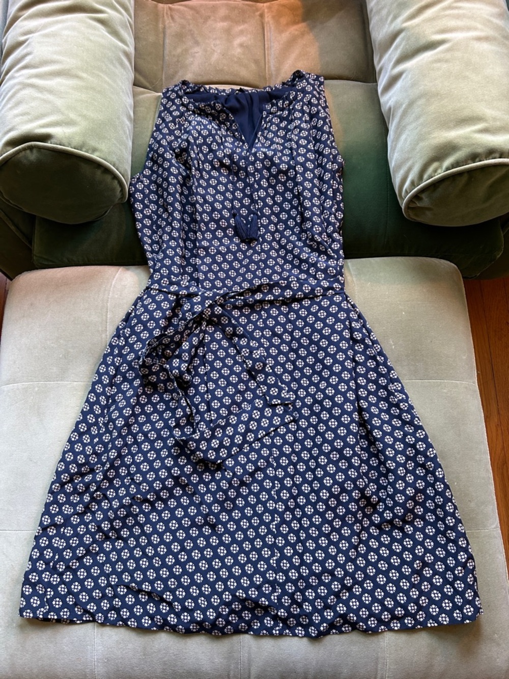 Madewell Navy Floral Tie-Waist Sleeveless Dress